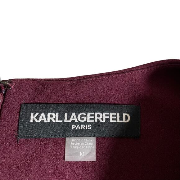 Karl Lagerfeld Paris Lynn 3/4 Tulip Sleeve Knee Length Sheath Dress Maroon 10 - Picture 10 of 13